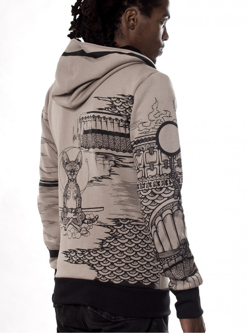 SAMURAI CAT Zip Hood In Stone