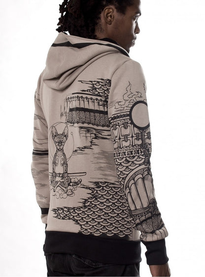 SAMURAI CAT Zip Hood In Stone