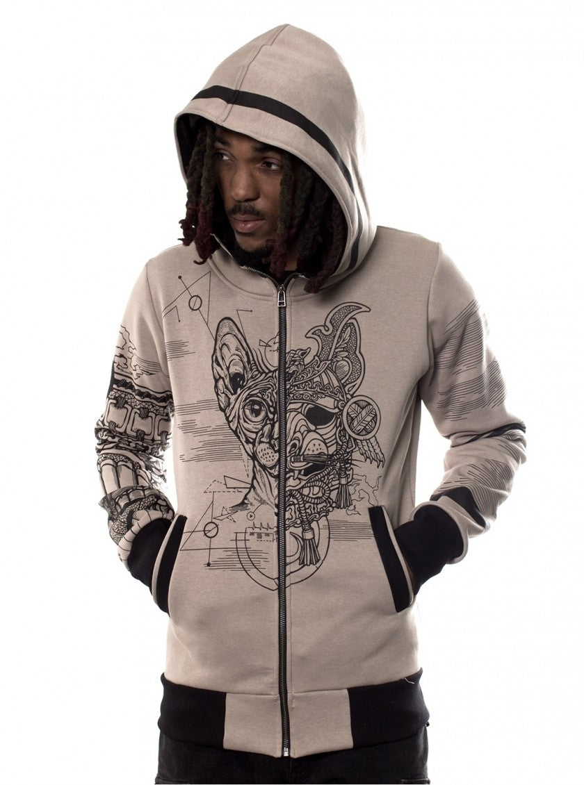 SAMURAI CAT Zip Hood In Stone