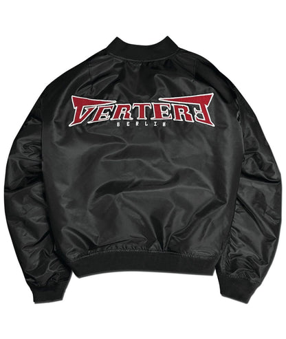Vertere Berlin Unisex Embroidered Logo Padded Bomber Jacket In Black