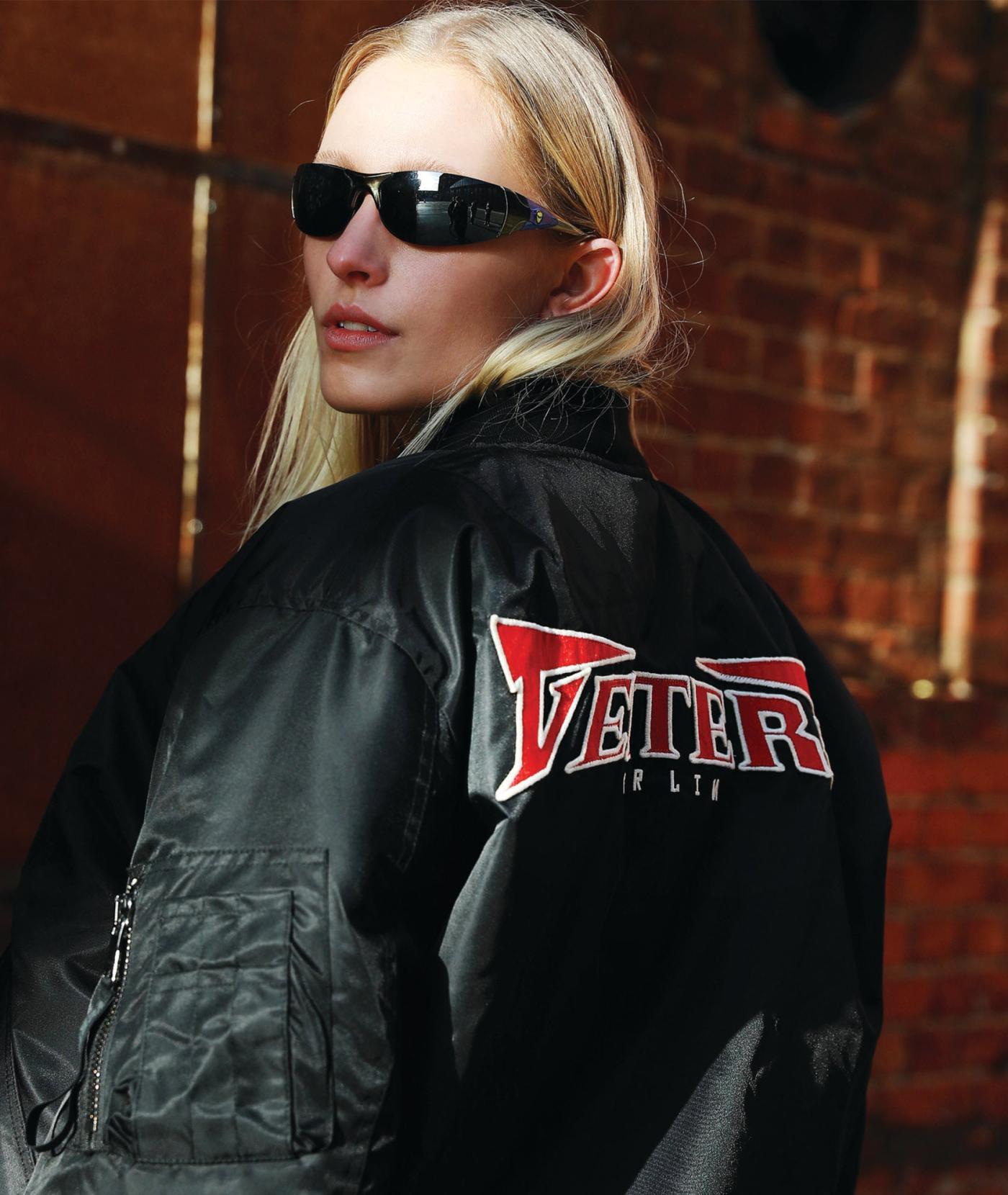 Vertere Berlin Unisex Embroidered Logo Padded Bomber Jacket In Black