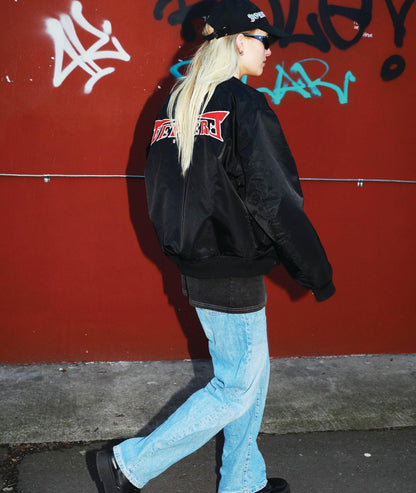 Vertere Berlin Unisex Embroidered Logo Padded Bomber Jacket In Black