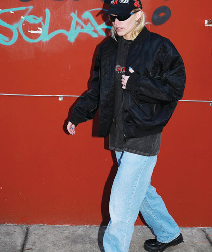 Vertere Berlin Unisex Embroidered Logo Padded Bomber Jacket In Black