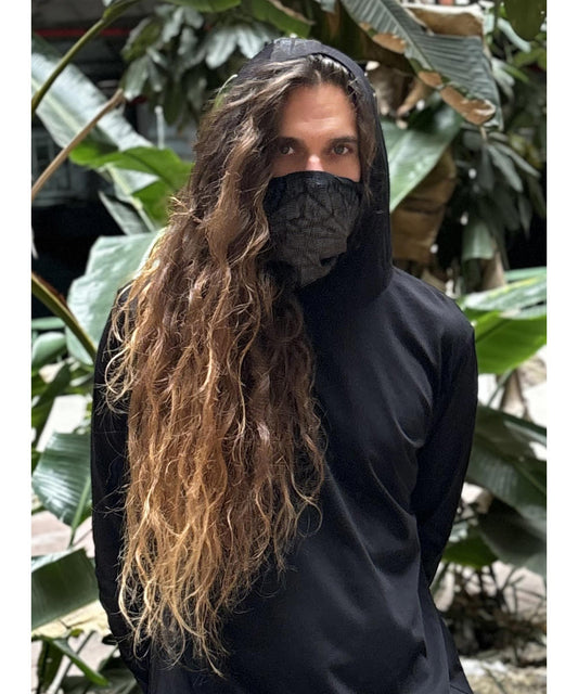 KUSARY Long Sleeve Hooded Shirt In Black