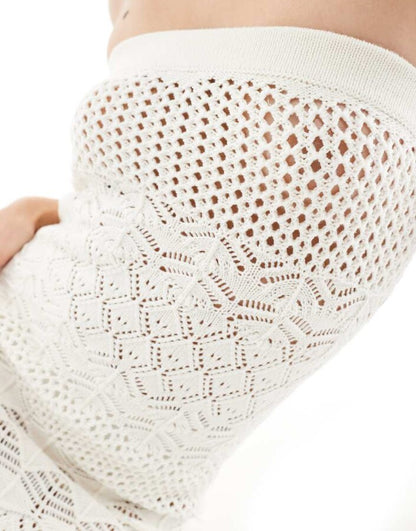 Miss Selfridge Beach Crochet Fringe Detail Bandeau Maxi Dress In Cream