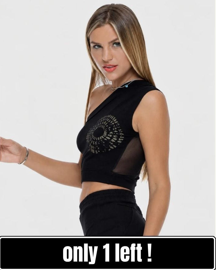 BINDI One Shoulder Crop Top In Black
