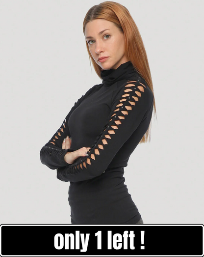RAFFIA Long Sleeves Braided Top In Black