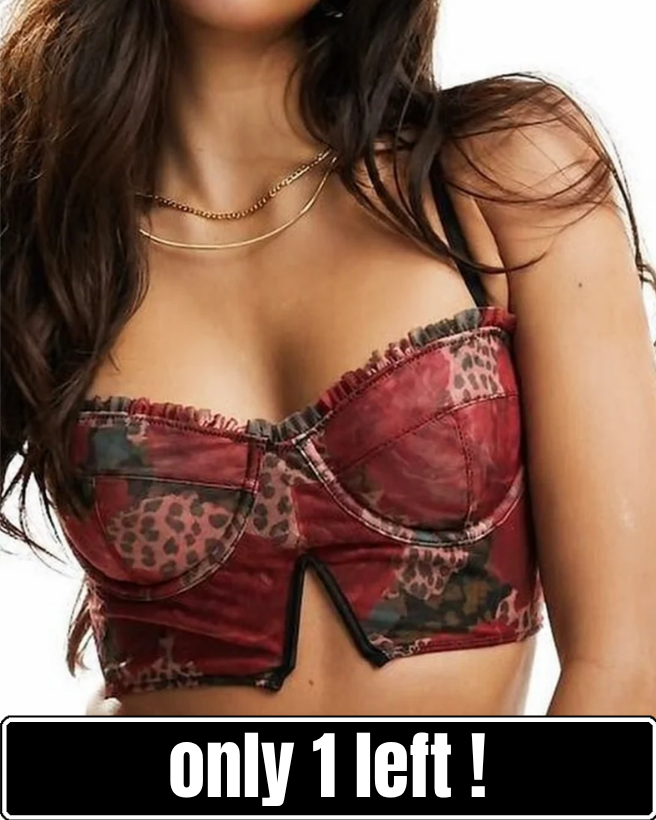 WILD LOVERS Exclusive Printed Rose Mesh Corset Bra In Red