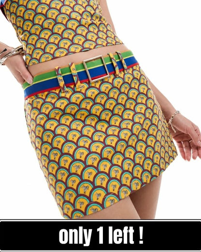 Elsie & Fred Y2K Print Micro Mini Skirt With Buckle Detail