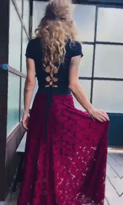 VIKA Skirt – Burgundy Floral Lace