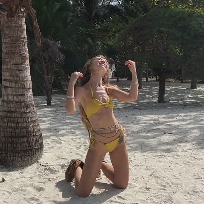BEADS Suede Look in Yellow Bikini Set