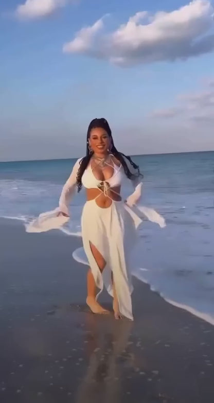 Echo Asymmetrical Wrap Dress — White