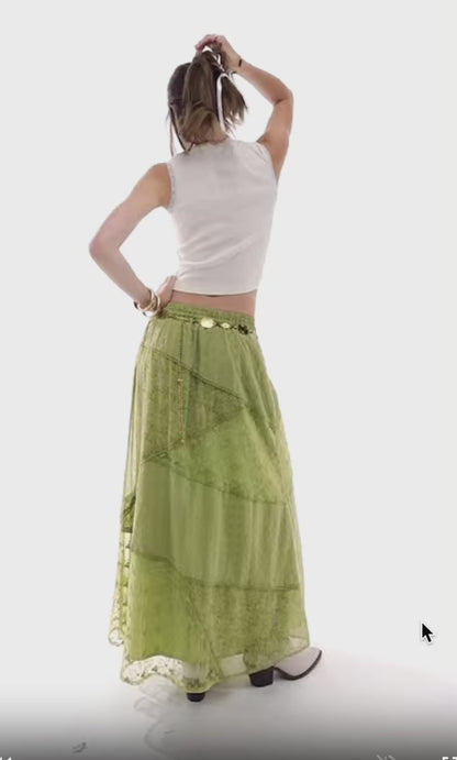 Rose Print Tank With Lace Trim In Cream