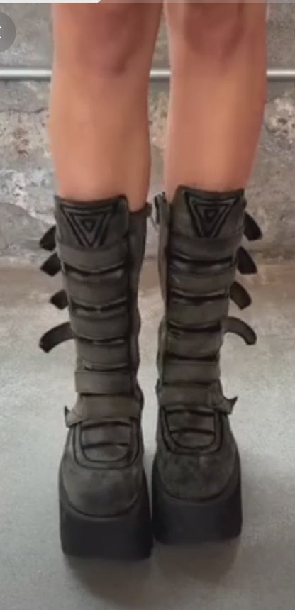 Dirty Off-White High Faux Fur Boots