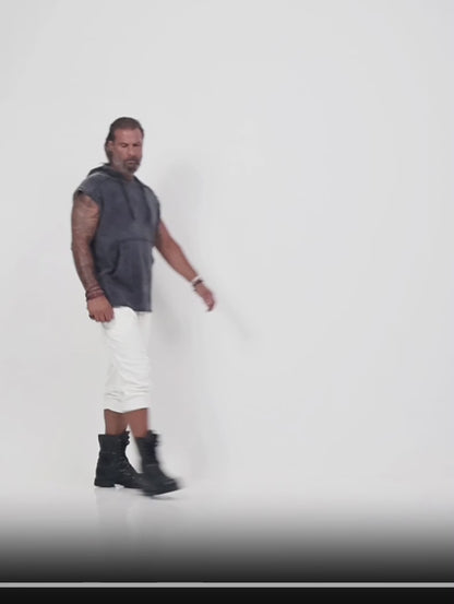 RHINO Sleeveless Baggy Hoodie Sweatshirt In Washed Black