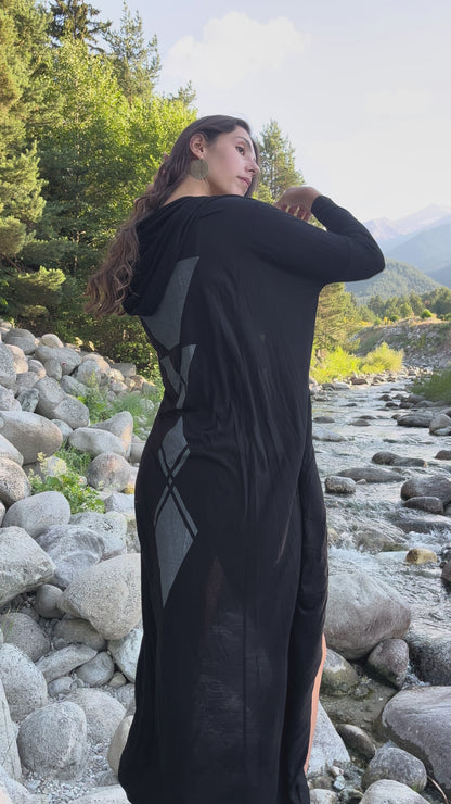 KARMA Hooded Long Kaftan In Black