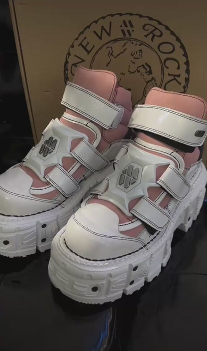 PINK & WHITE BUTIN LEATHER SNEAKERS - ADJUSTABLE STRAPS