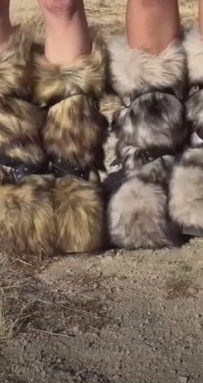 Dirty Off-White High Faux Fur Boots