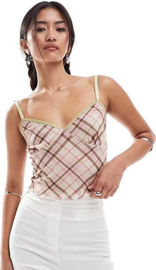 Reclaimed Vintage Mesh Cami Top In Check Print