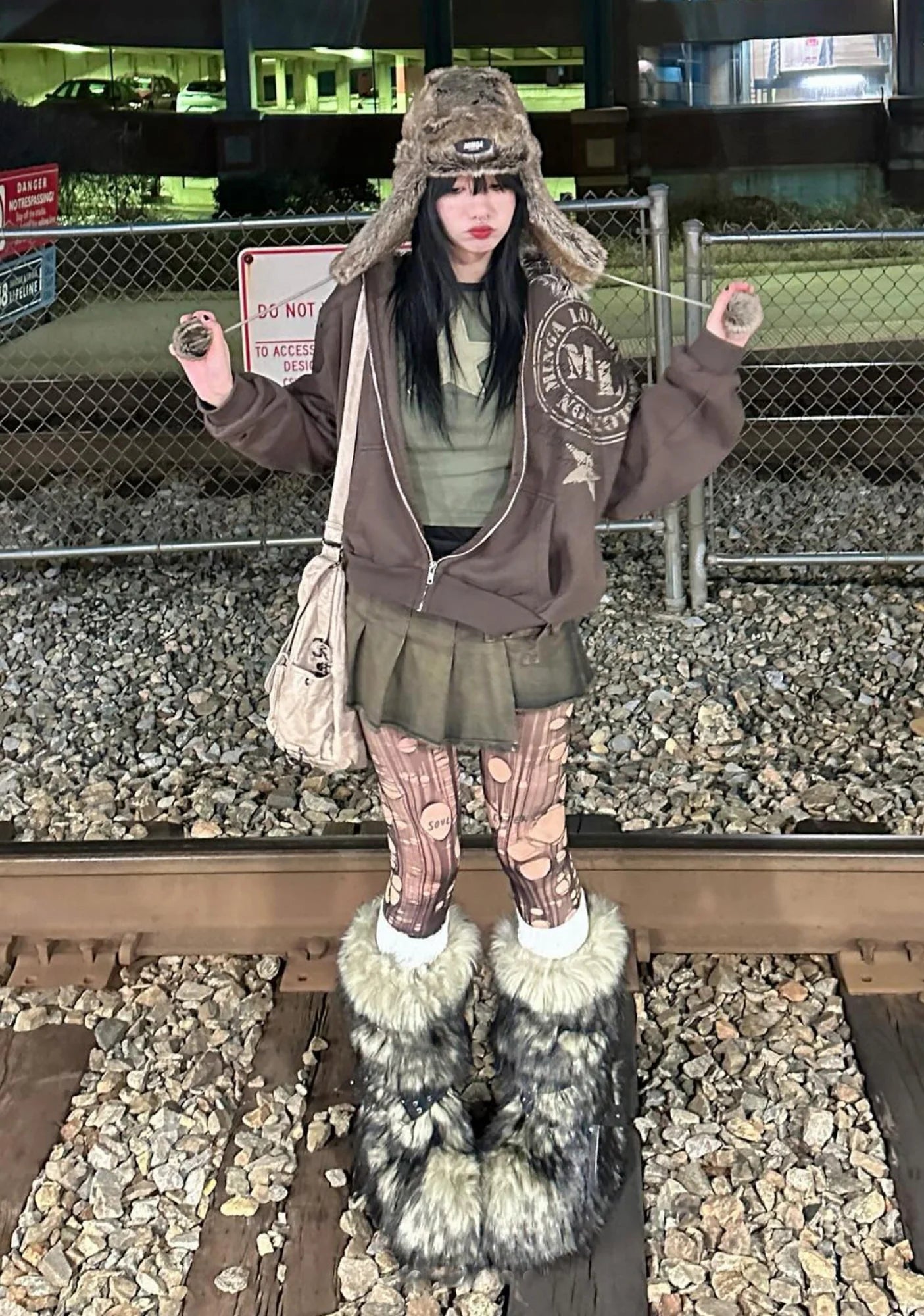 Dirty Off-White High Faux Fur Boots