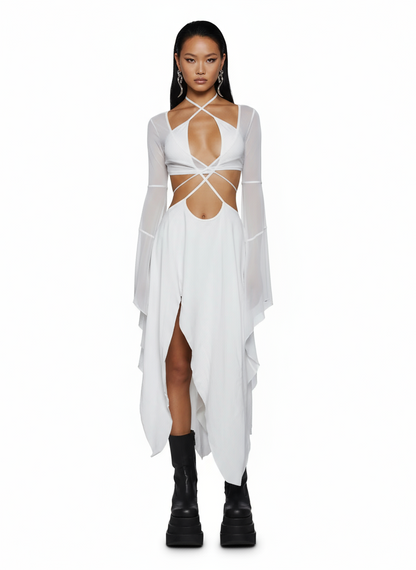 Echo Asymmetrical Wrap Dress — White