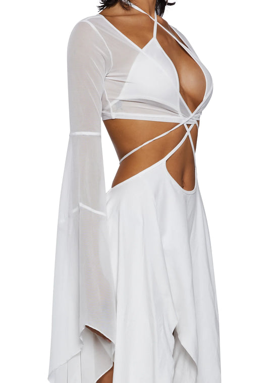 Echo Asymmetrical Wrap Dress — White