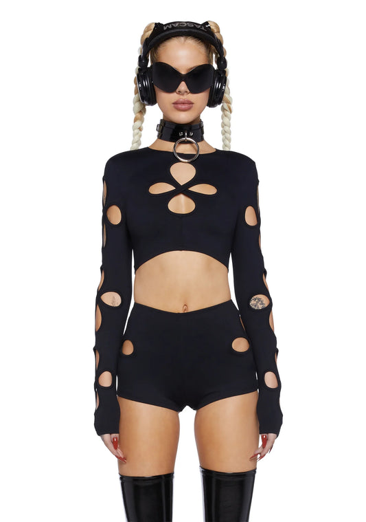 Cosmic Cutout Crop Top – Black