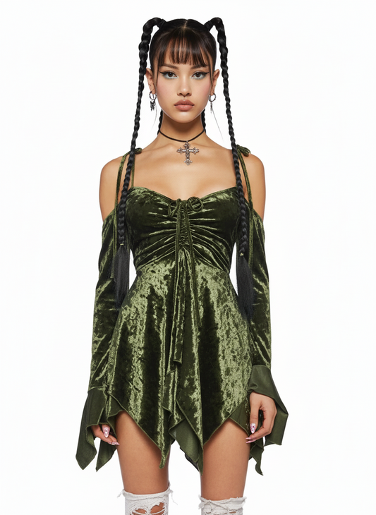 Green Velvet Fairy Handkerchief Dress