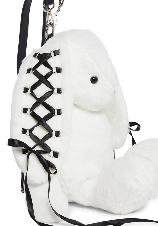 Cuddly Bunny Plush Backpack – White