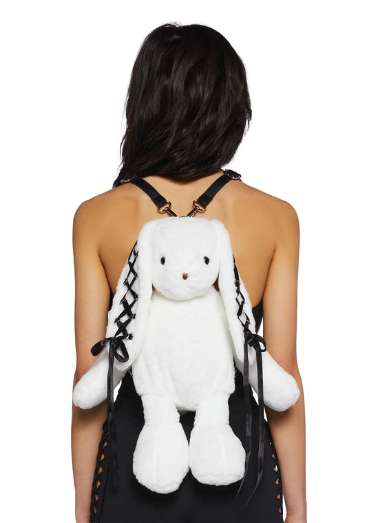 Cuddly Bunny Plush Backpack – White