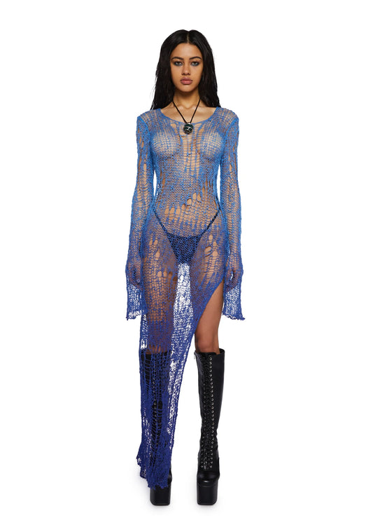 Eternal Drift Open-Weave Longline Knit – Blue