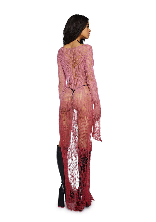 Eternal Drift Open-Weave Longline Knit – Red