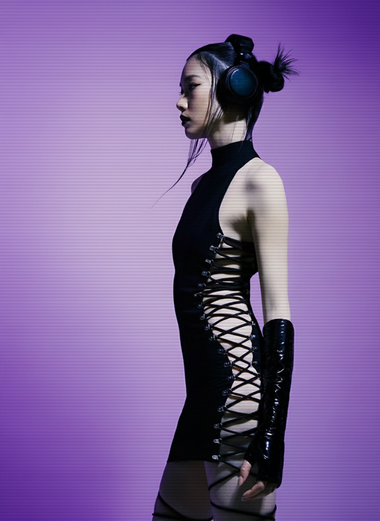 Neural Lace Bodycon Dress – Black