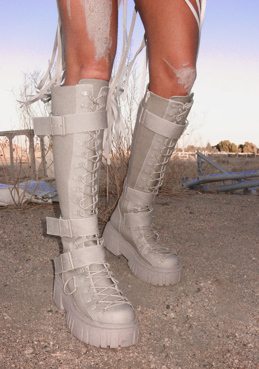 COMBAT KNEE HIGH BOOTS - LIGHT KHAKI
