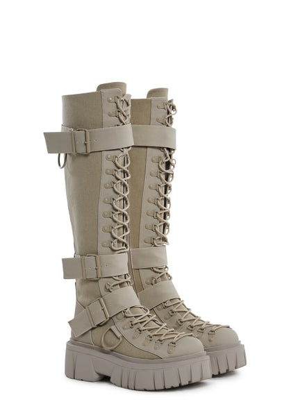 COMBAT KNEE HIGH BOOTS - LIGHT KHAKI