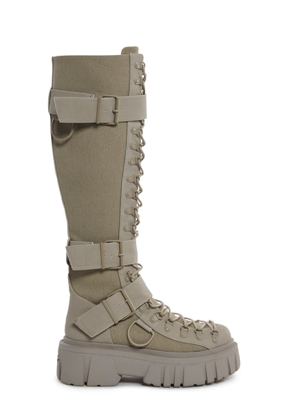 COMBAT KNEE HIGH BOOTS - LIGHT KHAKI