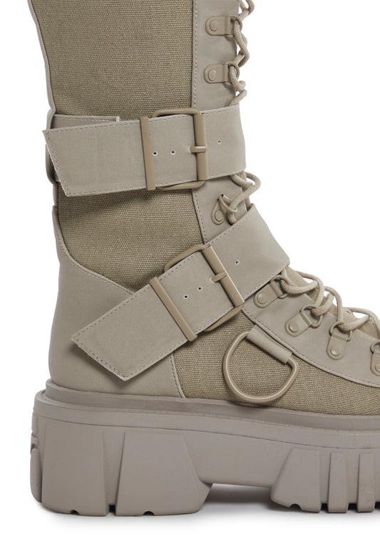 COMBAT KNEE HIGH BOOTS - LIGHT KHAKI