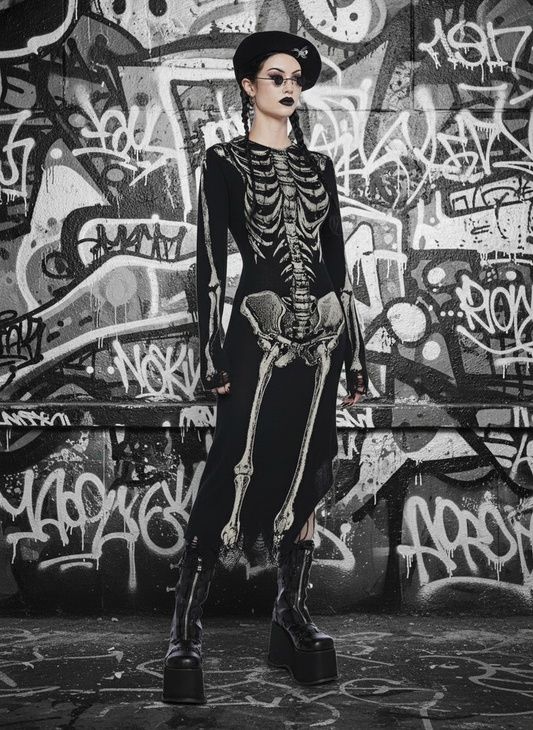 Bone Collector Knit Midi Dress – Black