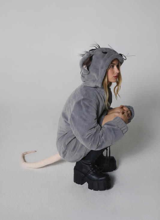 Faux-Fur Rat Hoodie – Grey
