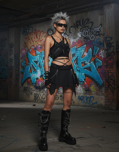 Sheer Micro Mini Skirt With Leg Chains