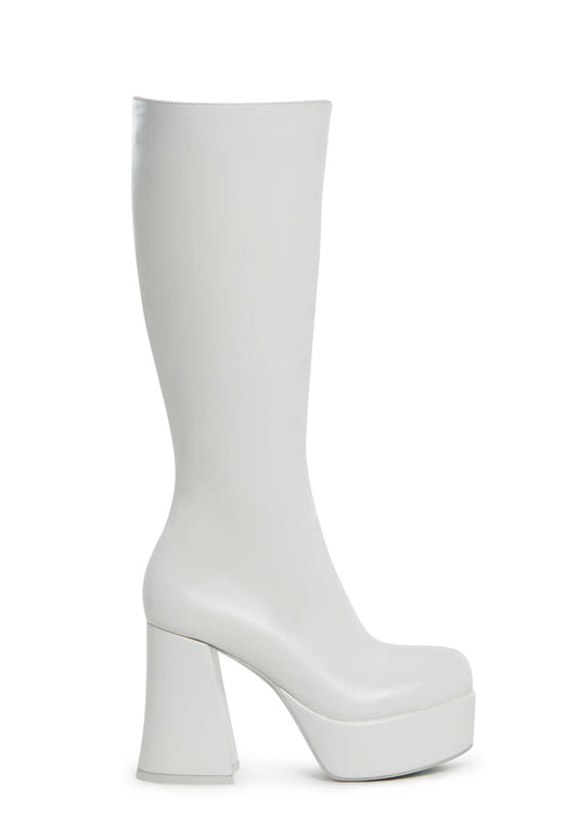 White Platform High Boots