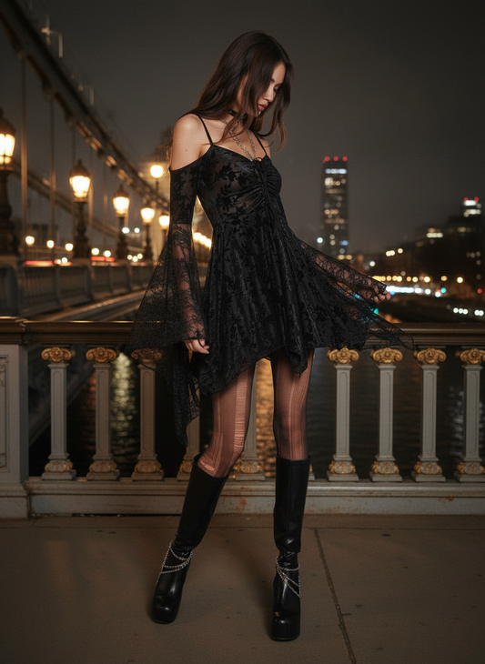 Black Velvet Fairy Lace Dress