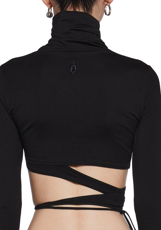Rib Wrap Strap Crop Top — Black