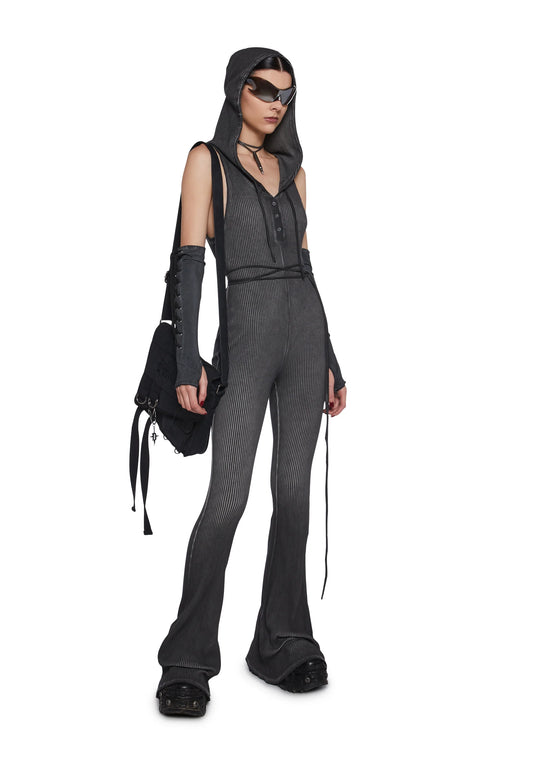 WRAP RIBBED HOODED JUMPSUIT