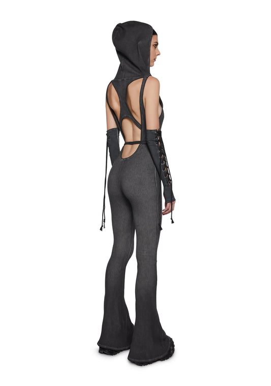 WRAP RIBBED HOODED JUMPSUIT