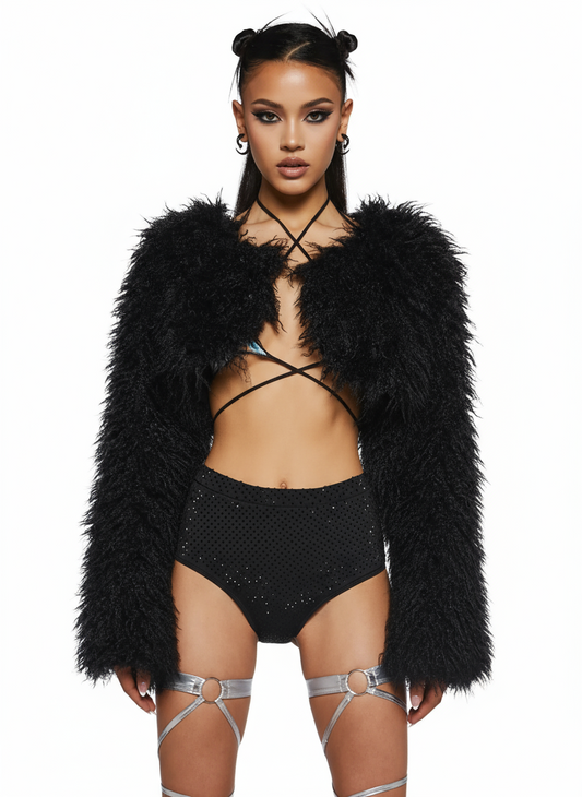Plush Fur Shrug — Black