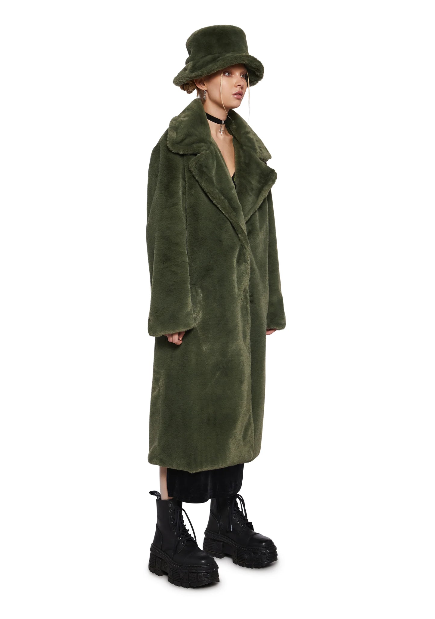 Plush Orbit Coat + Hat In Forest Green