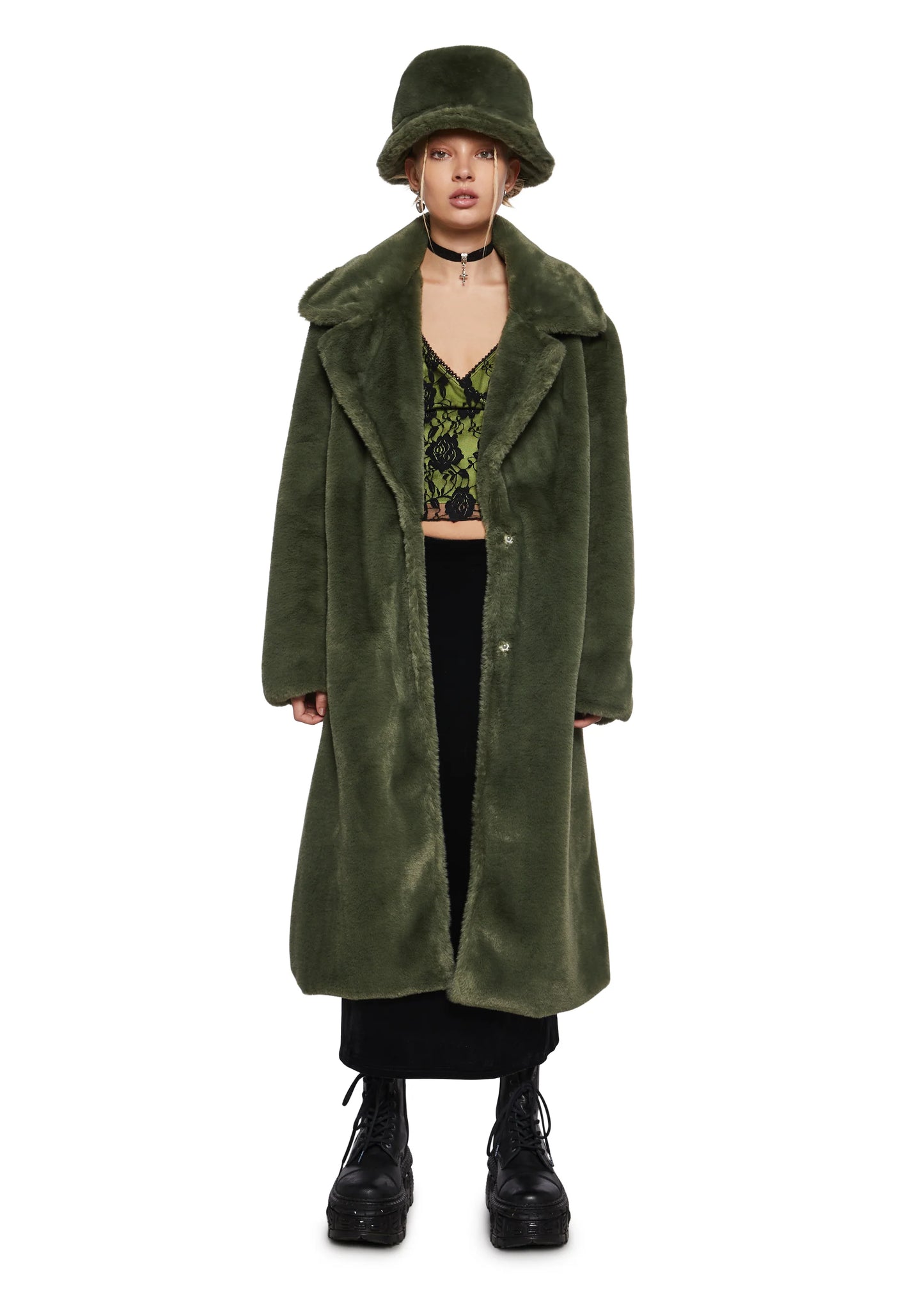 Plush Orbit Coat + Hat In Forest Green
