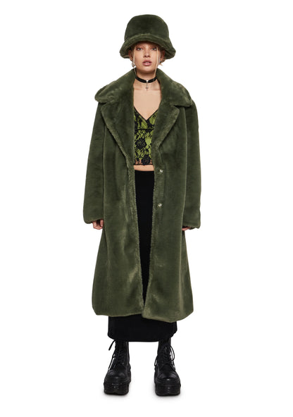 Plush Orbit Coat + Hat In Forest Green