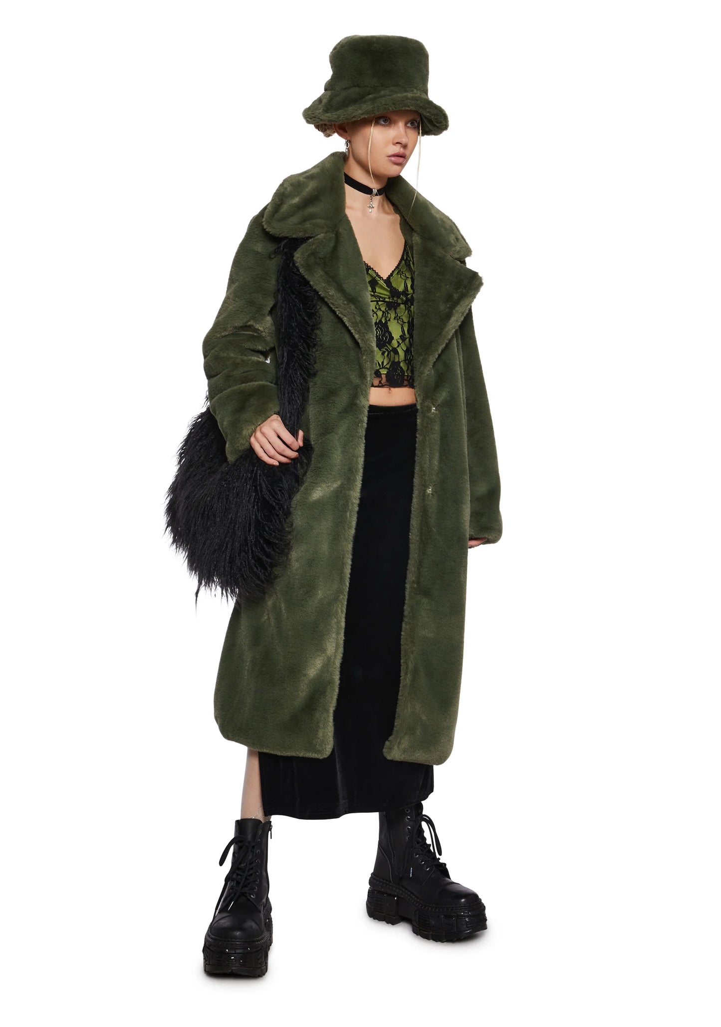 Plush Orbit Coat + Hat In Forest Green